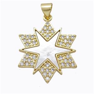 Copper Star Pendant Pave Shell Zirconia Gold Plated, approx 23mm