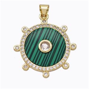 Copper Circle Pendant Pave Malachite Zirconia Gold Plated, approx 18mm