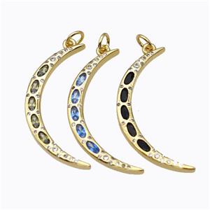 Copper Moon Pendant Micropave Zirconia Gold Plated Mixed, approx 4-33mm