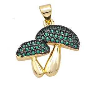 Copper Mushroom Pendant Micropave Green Zirconia Gold Plated, approx 15-20mm