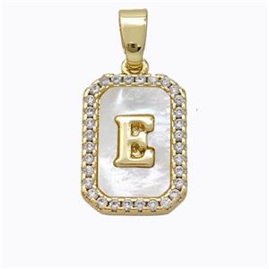 Copper Letter-E Pendant Pave Shell Zirconia Gold Plated, approx 12-16mm