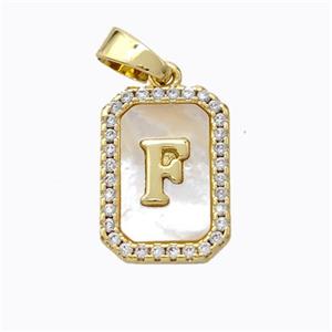 Copper Letter-F Pendant Pave Shell Zirconia Gold Plated, approx 12-16mm