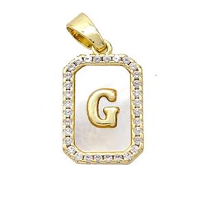 Copper Letter-G Pendant Pave Shell Zirconia Gold Plated, approx 12-16mm