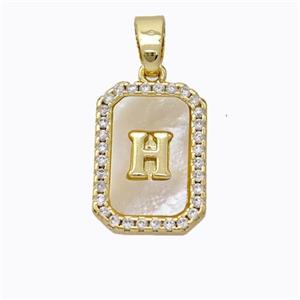 Copper Letter-H Pendant Pave Shell Zirconia Gold Plated, approx 12-16mm