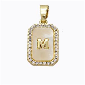 Copper Letter-M Pendant Pave Shell Zirconia Gold Plated, approx 12-16mm