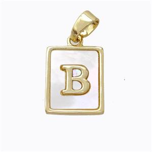 Copper Letter-B Pendant Pave Shell Gold Plated, approx 12-15mm