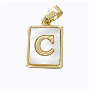 Copper Letter-C Pendant Pave Shell Gold Plated, approx 12-15mm