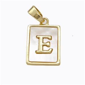 Copper Letter-E Pendant Pave Shell Gold Plated, approx 12-15mm