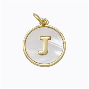 Copper Letter-J Pendant Pave Shell Gold Plated, approx 16mm