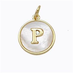 Copper Letter-P Pendant Pave Shell Gold Plated, approx 16mm