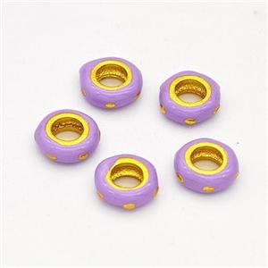 Copper Rondelle Beads Lavender Enamel Large Hole Gold Plated, approx 6mm, 3mm hole