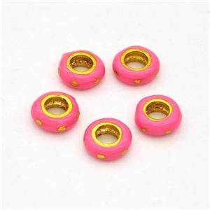 Copper Rondelle Beads Hotpink Enamel Large Hole Gold Plated, approx 6mm, 3mm hole