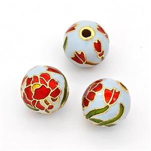 Copper Round Beads Cloisonne Multicolor Flower Gold Plated, approx 10mm