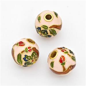 Copper Round Beads Cloisonne Multicolor Flower Gold Plated, approx 10mm