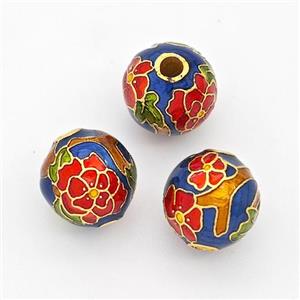 Copper Round Beads Cloisonne Multicolor Flower Gold Plated, approx 10mm