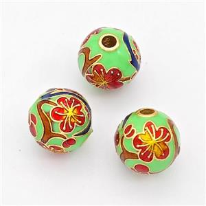 Copper Round Beads Cloisonne Multicolor Flower Gold Plated, approx 10mm