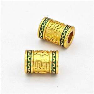 Copper Tube Beads Green Painted Large Hole Gold Plated, approx 7.5-11mm, 4mm hole