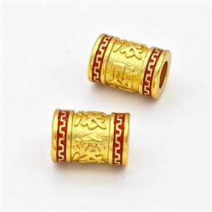 Copper Tube Beads Red Painted Large Hole Gold Plated, approx 7.5-11mm, 4mm hole