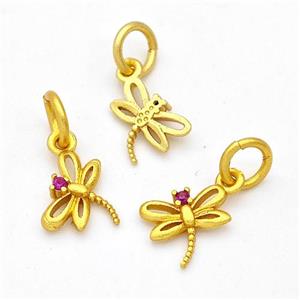 Copper Dragonfly Pendant Pave Zirconia Gold PLated, approx 7-9mm