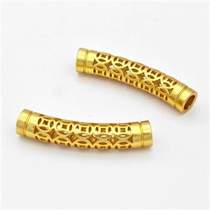 Copper Tube Beads Curving Hollow Large Hole Gold Plated, approx 6-30mm, 4mm hole