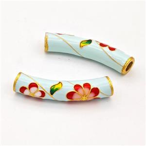 Copper Tube Beads Curving Painted Flower Large Hole Gold Plated, approx 7.5-36mm, 4mm hole