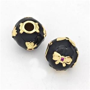 Copper Round Beads Black Enamel Butterfly Gold Plated, approx 10mm