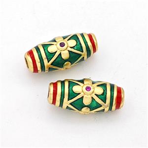 Copper Rice Beads Green Painted Gold Plated, approx 6-13mm