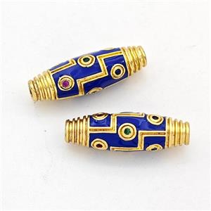 Copper Rice Beads Pave Zirconia Blue Enamel Gold Plated, approx 6-18mm