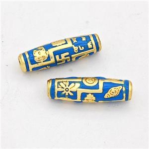 Copper Rice Beads Blue Enamel Gold Plated, approx 4.5-15.5mm