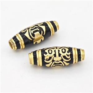 Copper Rice Beads Black Enamel Large Hole Gold Plated, approx 9-25mm, 3mm hole