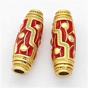 Copper Rice Beads Red Enamel Large Hole Gold Plated, approx 10-28mm, 4mm hole