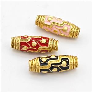 Copper Rice Beads Enamel Large Hole Gold Plated Mixed, approx 10-28mm, 4mm hole