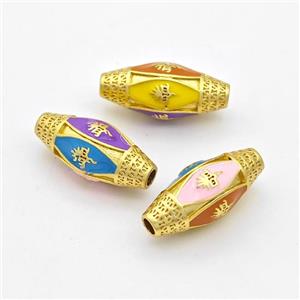 Copper Rice Beads Multicolor Enamel Large Hole Gold Plated, approx 10.5-24mm, 3mm hole