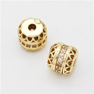 Copper Rondelle Beads Micro Pave Zirconia Hollow Gold Plated, approx 8mm