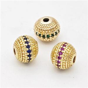 Copper Round Beads Micro Pave Zirconia Gold Plated Mixed, approx 8mm