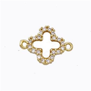 Copper Clover Connector Pave Zirconia Shell Gold Plated, approx 13mm