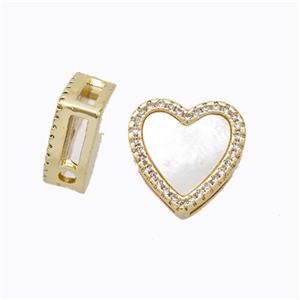 Copper Heart Beads Pave Zirconia Shell Gold Plated, approx 13mm