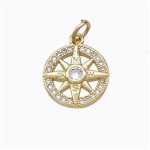 Copper Star Pendant Pave Zirconia Gold Plated, approx 13mm