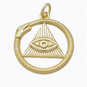 Copper Triangle Eye Pendant Pave Zirconia Snake Gold Plated, approx 19mm