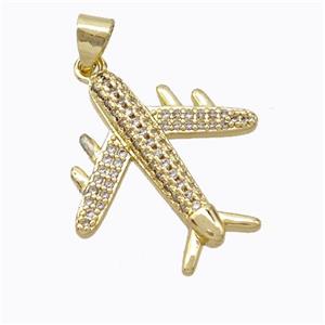 Copper Airplane Pendant Pave Zirconia Gold Plated, approx 21-23mm