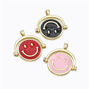 Copper Emoji Pendant Enamel Smile Face Gold Plated Mixed, approx 15mm, 20mm