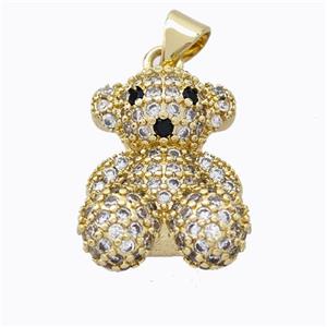 Copper Bear Pendant Micropave Zirconia Gold Plated, approx 15-19mm