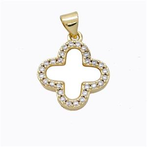 Copper Clover Pendant Pave Zirconia Shell Gold Plated, approx 16mm