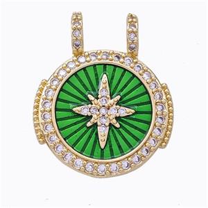 Copper Star Pendant Pave Zirconia Green Shell Circle Gold Plated, approx 20mm