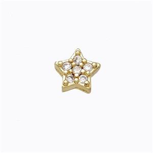 Copper Star Beads Pave Zirconia Without Hole Gold Plated, approx 5-6mm