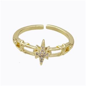 Copper Star Rings Micropave Zirconia Gold Plated, approx 6-10mm, 18mm dia