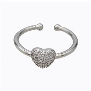 Copper Heart Ring Micropave Zirconia Platinum Plated, approx 8mm, 18mm dia