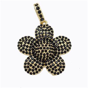 Copper Sunflower Pendant Micropave Black Zirconia Gold Plated, approx 25mm