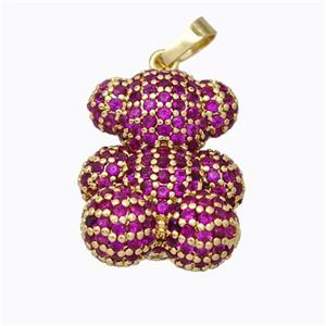 Copper Bear Pendant Micropave Hotpink Zirconia Gold Plated, approx 15.5-19mm