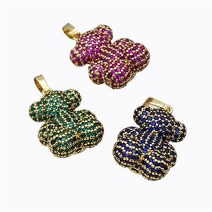 Copper Bear Pendant Micropave Zirconia Gold Plated Mixed, approx 15.5-19mm